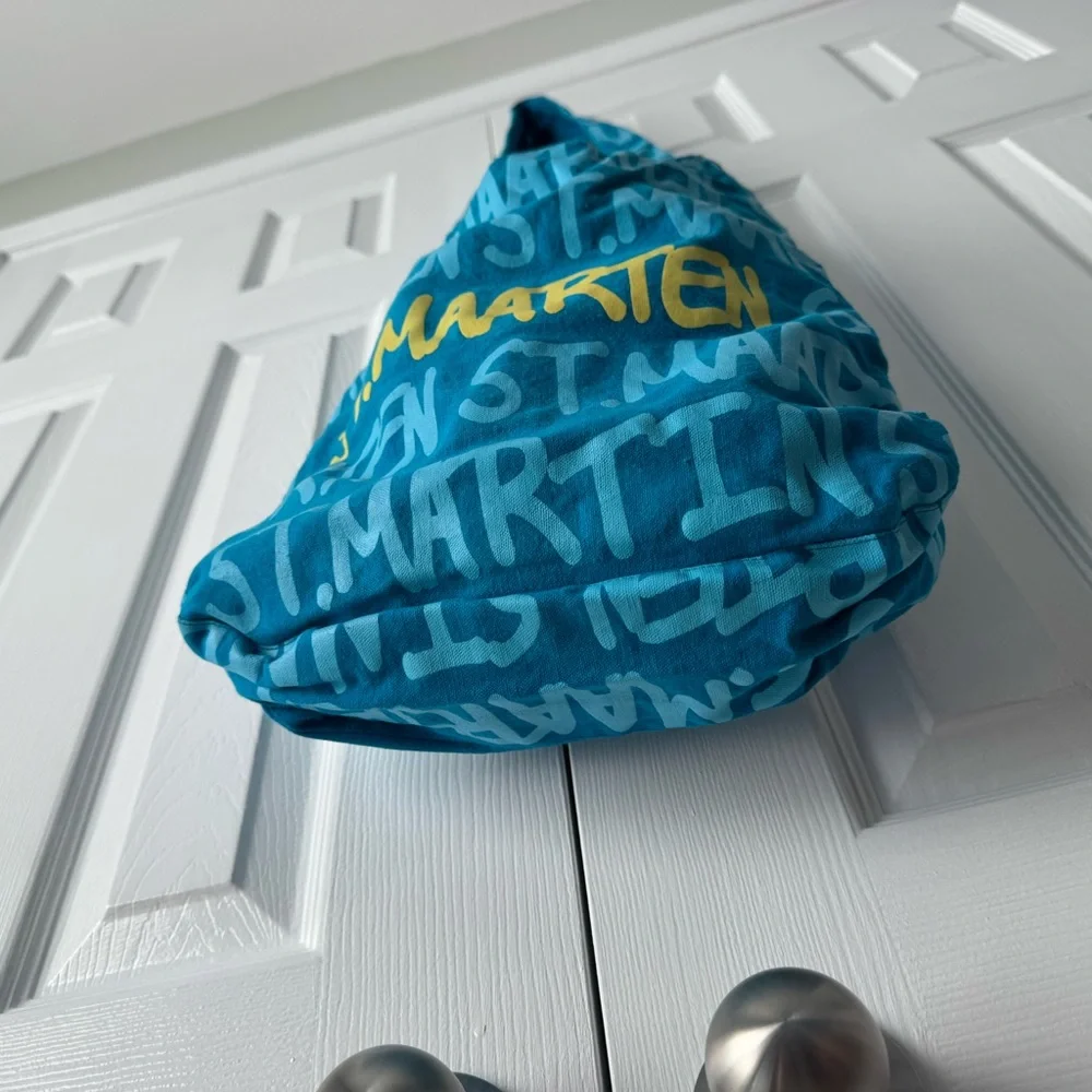 St Maarten Canvas Hobo Shoulder Bag Teal Ocean Blue Yellow Glitter Resortwear